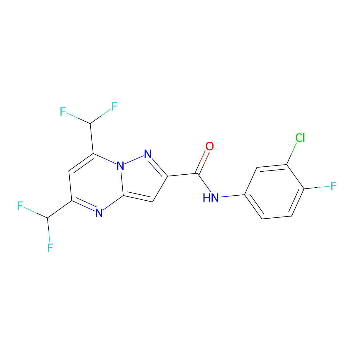 N-(3-chloro-4-fluorophenyl)-5,7-bis(difluoromethyl)pyrazolo[1,5-a]pyrimidine-2-carboxamide molecular structure, CAS 677024-10-1