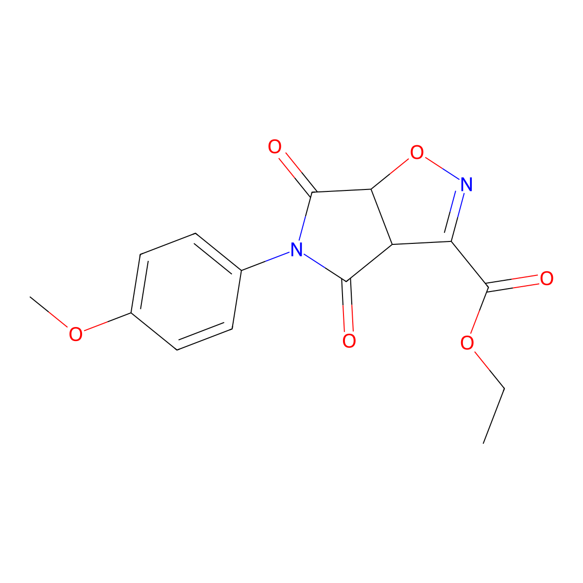 ethyl 5-(4-methoxyphenyl)-4,6-dioxo-4,5,6,6a-tetrahydro-3aH-pyrrolo[3,4-d]isoxazole-3-carboxylate molecular structure, CAS 677024-11-2