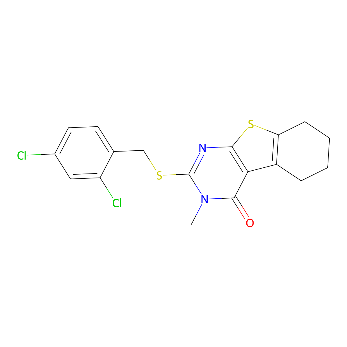 2-[(2,4-dichlorobenzyl)sulfanyl]-3-methyl-5,6,7,8-tetrahydro[1]benzothieno[2,3-d]pyrimidin-4(3H)-one molecular structure, CAS 677024-41-8