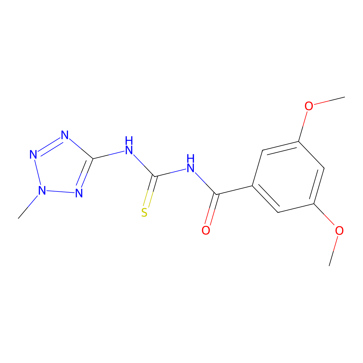 3,5-dimethoxy-N-[(2-methyltetrazol-5-yl)carbamothioyl]benzamide molecular structure, CAS 677024-63-4