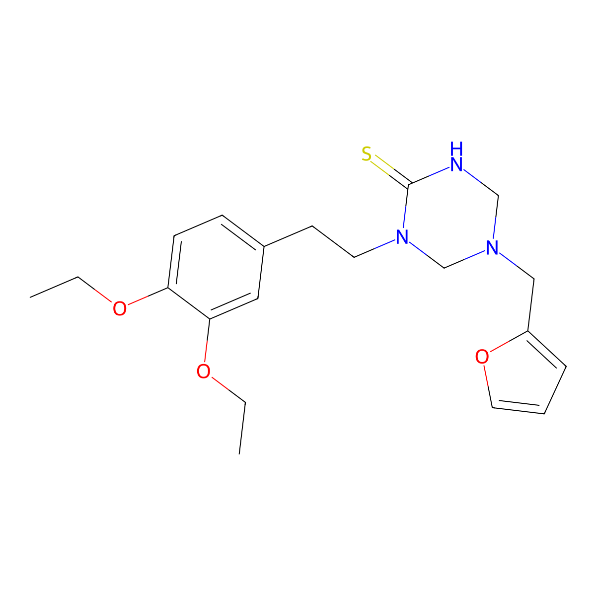 1-[2-(3,4-Diethoxyphenyl)ethyl]-5-(furan-2-ylmethyl)-1,3,5-triazinane-2-thione molecular structure, CAS 677024-67-8