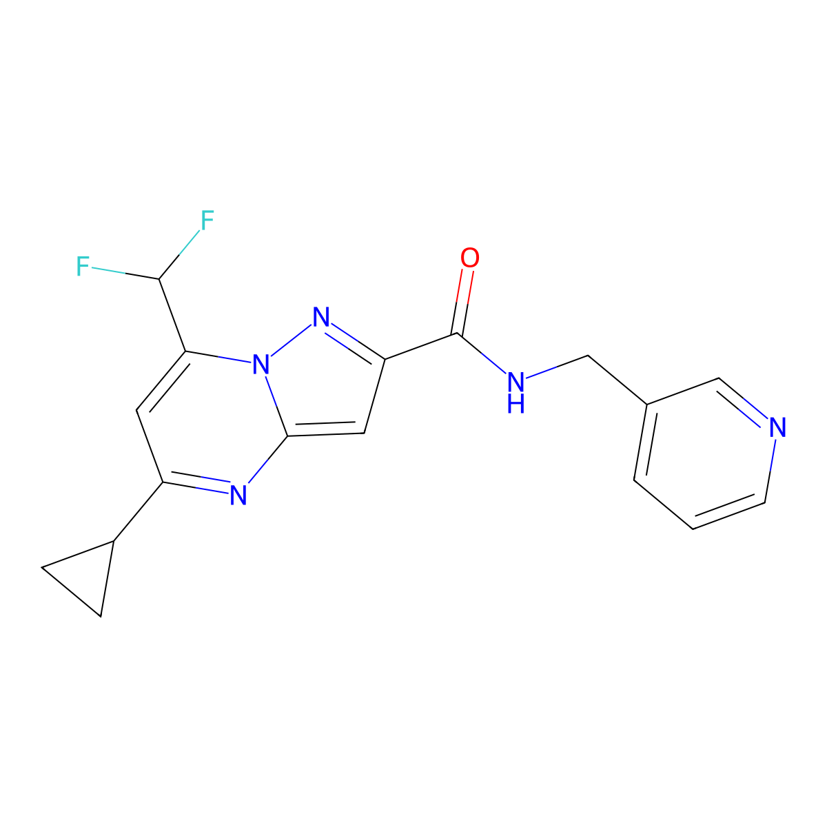 5-Cyclopropyl-7-(difluoromethyl)-N-(3-pyridinylmethyl)pyrazolo[1,5-a]pyrimidine-2-carboxamide molecular structure, CAS 677025-06-8