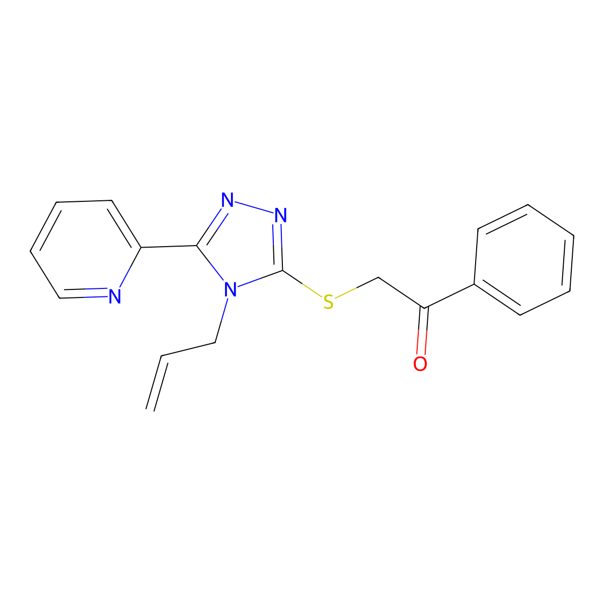 1-phenyl-2-{[4-(prop-2-en-1-yl)-5-(pyridin-2-yl)-4H-1,2,4-triazol-3-yl]sulfanyl}ethanone molecular structure, CAS 677025-13-7