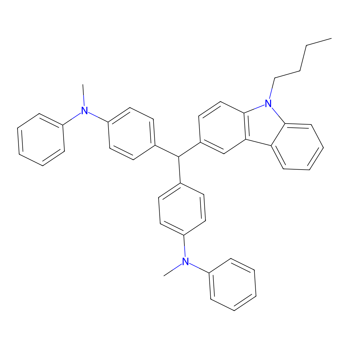 Benzenamine, 4,4'-[(9-butyl-9H-carbazol-3-yl)methylene]bis[N-methyl-N-phenyl- molecular structure, CAS 67707-04-4