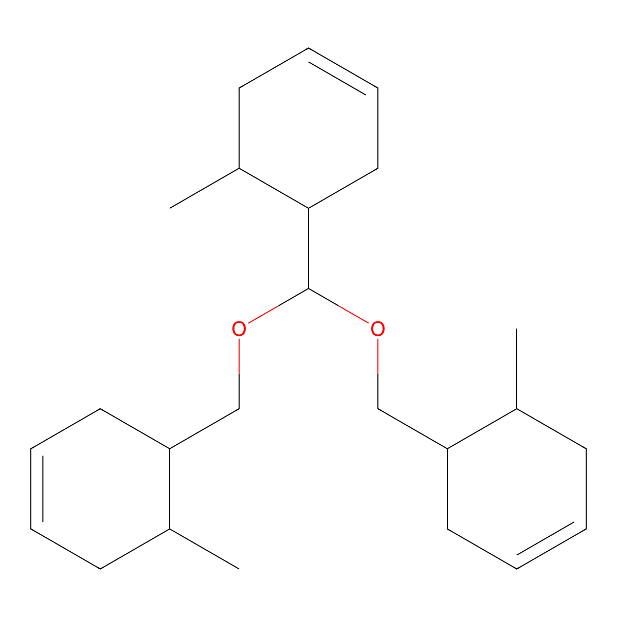 4-{Bis[(6-methylcyclohex-3-en-1-yl)methoxy]methyl}-5-methylcyclohex-1-ene molecular structure, CAS 6771-65-9