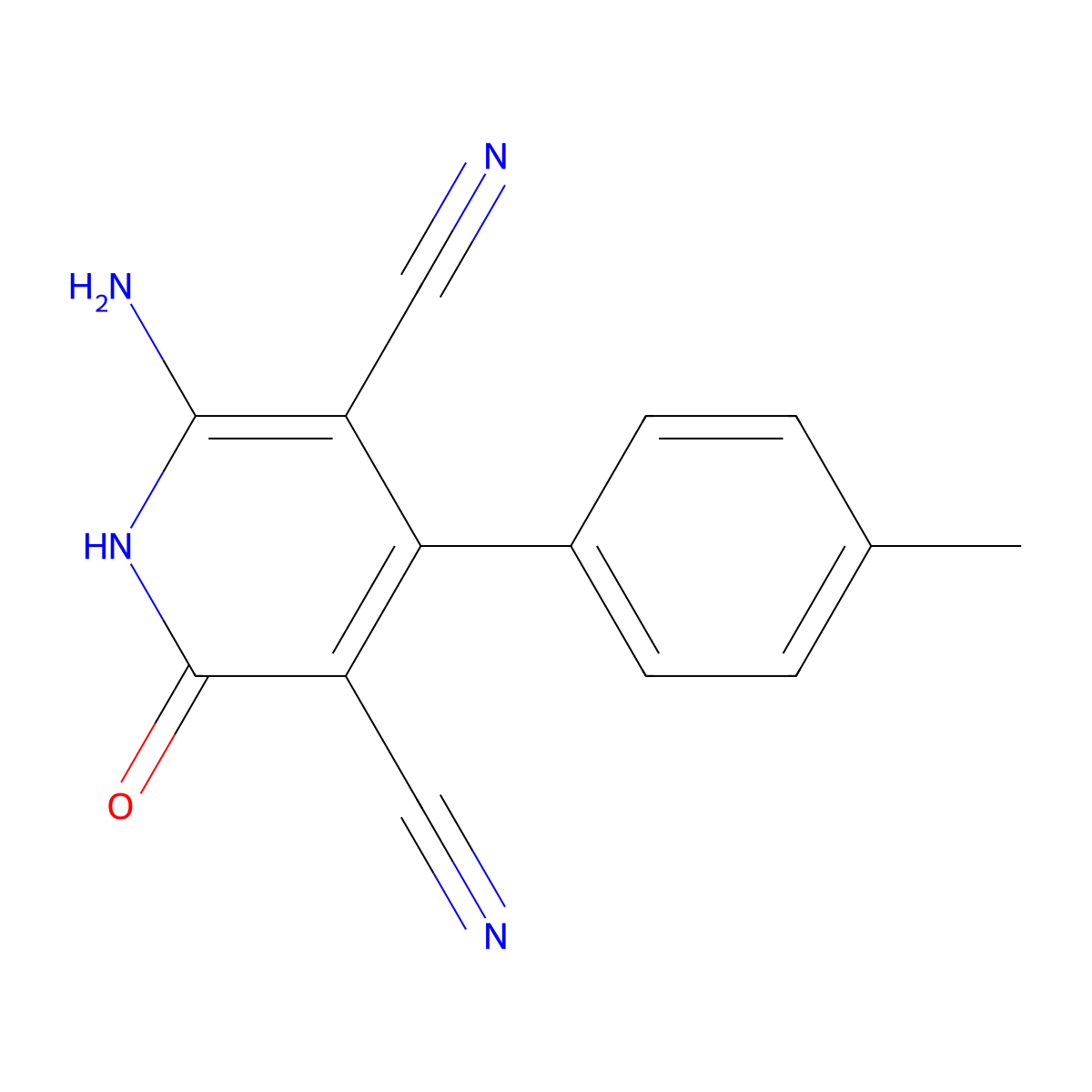 6-Amino-4-(4-methylphenyl)-2-oxo-1,2-dihydropyridine-3,5-dicarbonitrile molecular structure, CAS 67720-43-8