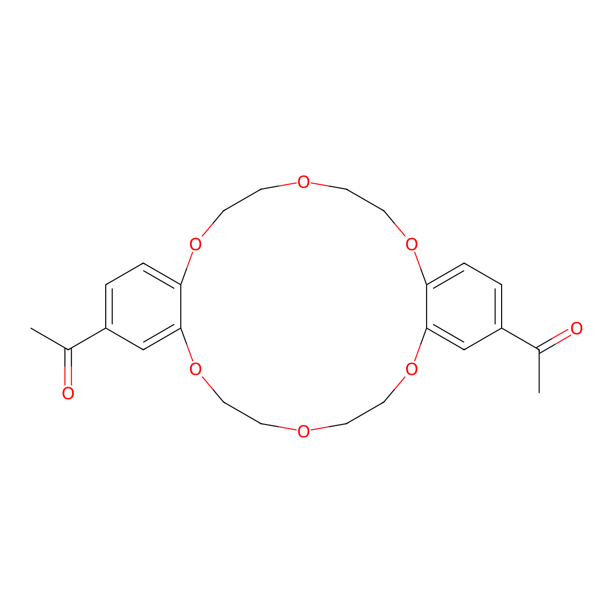 1,1'-(6,7,9,10,17,18,20,21-Octahydrodibenzo[b,k][1,4,7,10,13,16]hexaoxacyclooctadecine-2,14-diyl)bis(ethan-1-one) molecular structure, CAS 67722-65-0