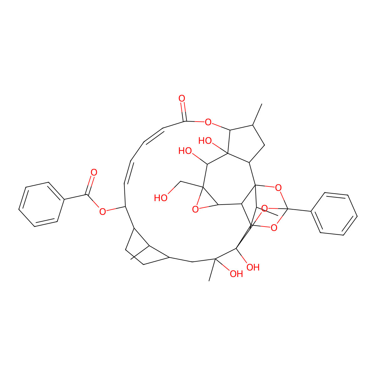 [6,7,24,25-Tetrahydroxy-5-(hydroxymethyl)-10,24,31,33-tetramethyl-13-oxo-28-phenyl-4,12,27,29,32-pentaoxaoctacyclo[26.3.1.119,22.01,8.02,26.03,5.07,11.025,30]tritriaconta-14,16-dien-18-yl] benzoate molecular structure, CAS 677277-98-4