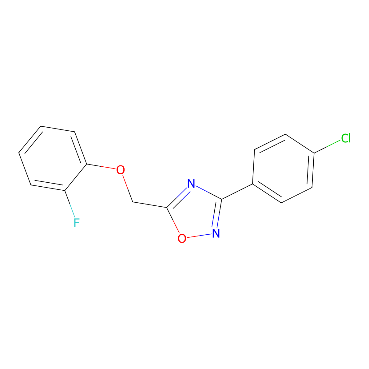 3-(4-Chlorophenyl)-5-[(2-fluorophenoxy)methyl]-1,2,4-oxadiazole molecular structure, CAS 677294-95-0