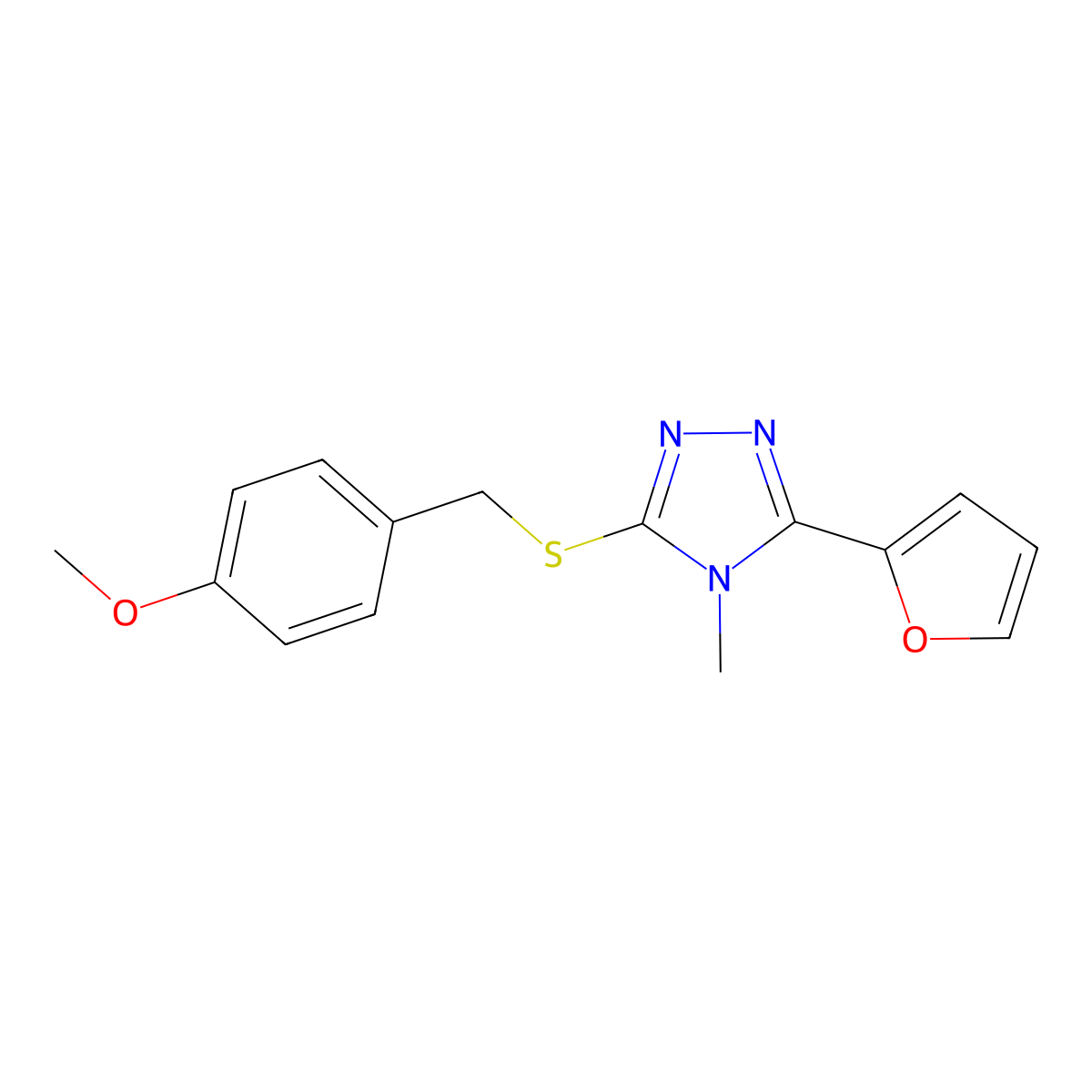 3-(2-Furyl)-5-((4-methoxybenzyl)thio)-4-methyl-4H-1,2,4-triazole molecular structure, CAS 677295-15-7
