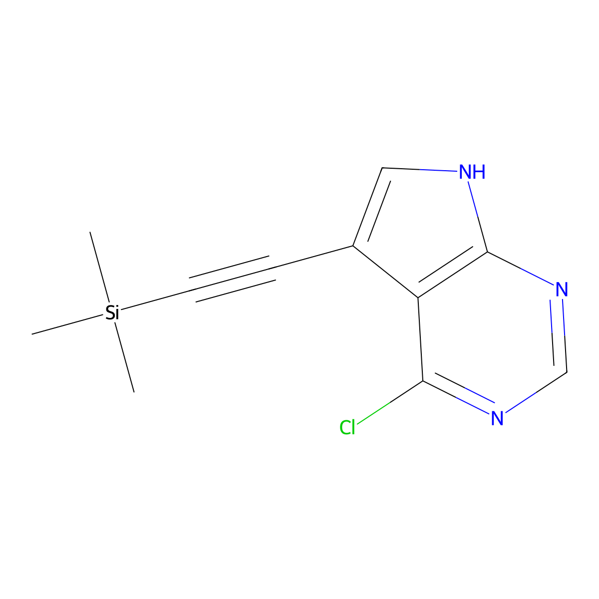 4-chloro-5-(2-(trimethylsilyl)ethynyl)-7H-pyrrolo(2,3-d)pyrimidine molecular structure, CAS 677299-08-0