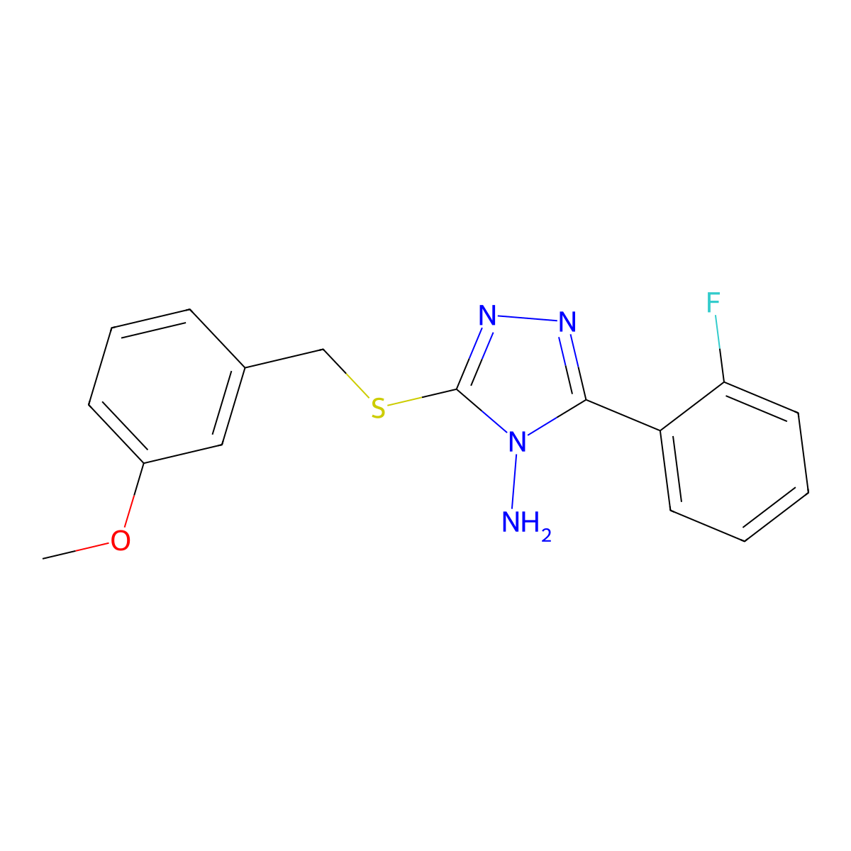 3-(2-Fluorophenyl)-5-[(3-methoxyphenyl)methylthio]-1,2,4-triazole-4-ylamine molecular structure, CAS 677304-32-4