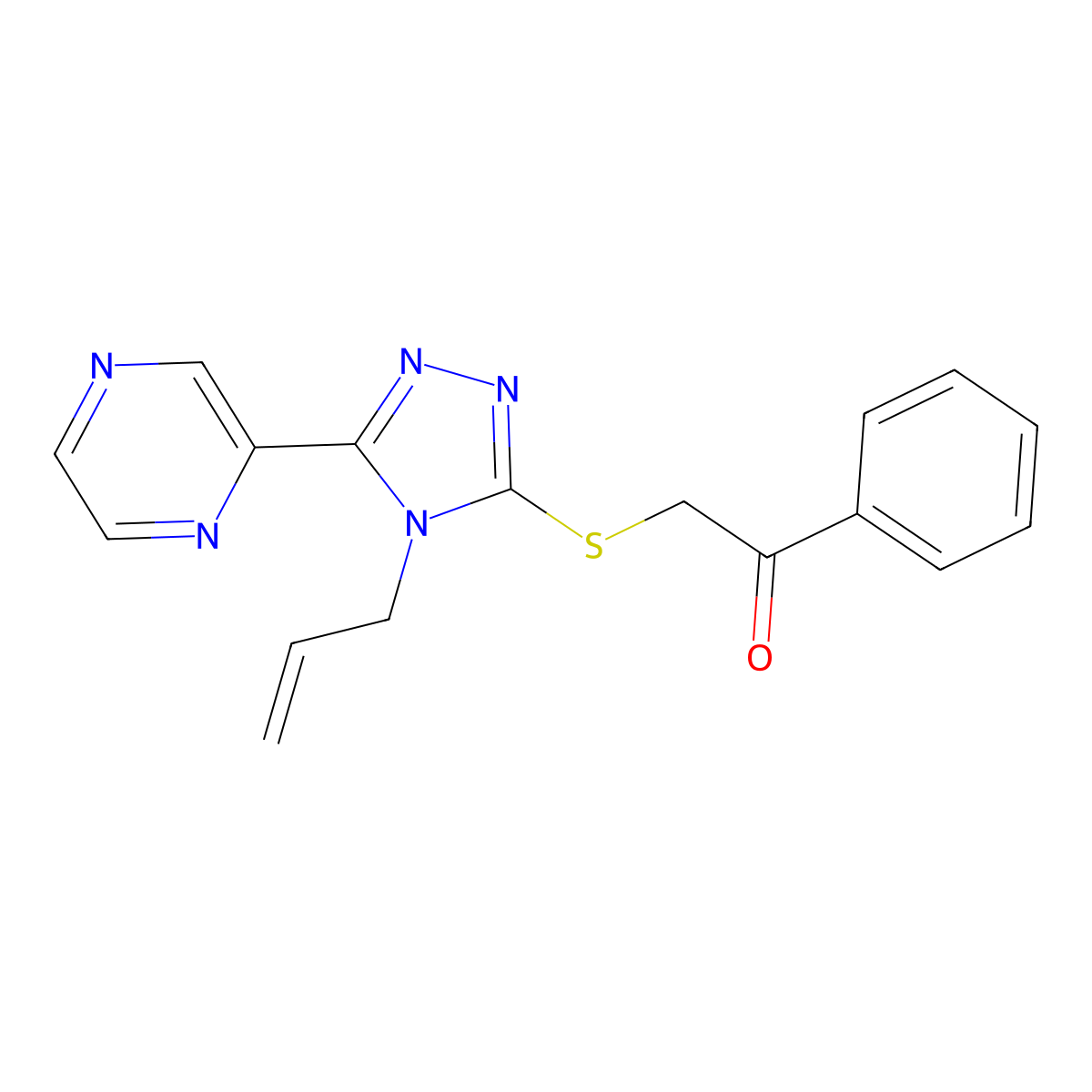 1-phenyl-2-{[4-(prop-2-en-1-yl)-5-(pyrazin-2-yl)-4H-1,2,4-triazol-3-yl]sulfanyl}ethanone molecular structure, CAS 677304-70-0