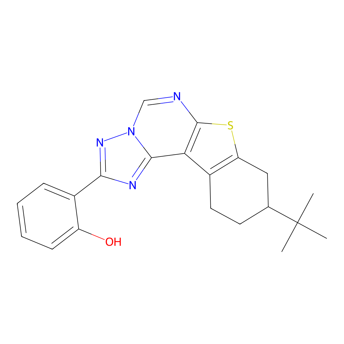 2-(9-Tert-butyl-8,9,10,11-tetrahydro[1]benzothieno[3,2-e][1,2,4]triazolo[1,5-c]pyrimidin-2-yl)phenol molecular structure, CAS 677305-03-2