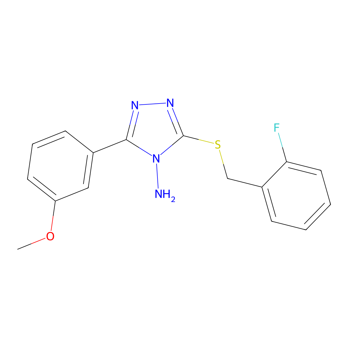 3-[(2-Fluorophenyl)methylthio]-5-(3-methoxyphenyl)-1,2,4-triazole-4-ylamine molecular structure, CAS 677311-13-6