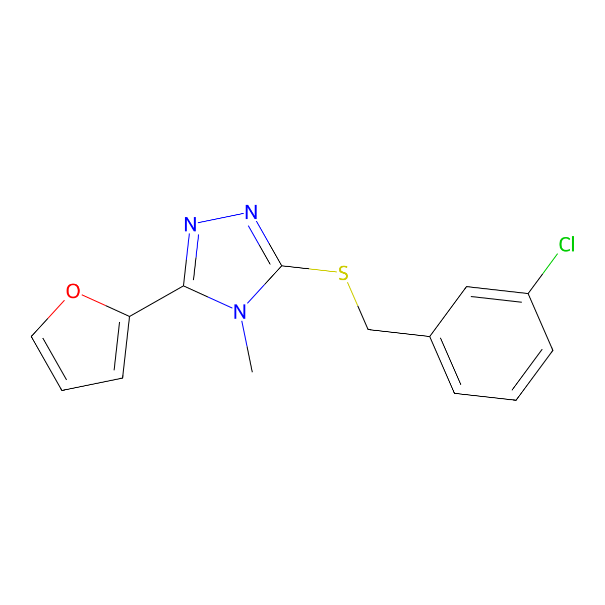 3-[(3-Chlorophenyl)methylthio]-5-(2-furyl)-4-methyl-1,2,4-triazole molecular structure, CAS 677312-04-8