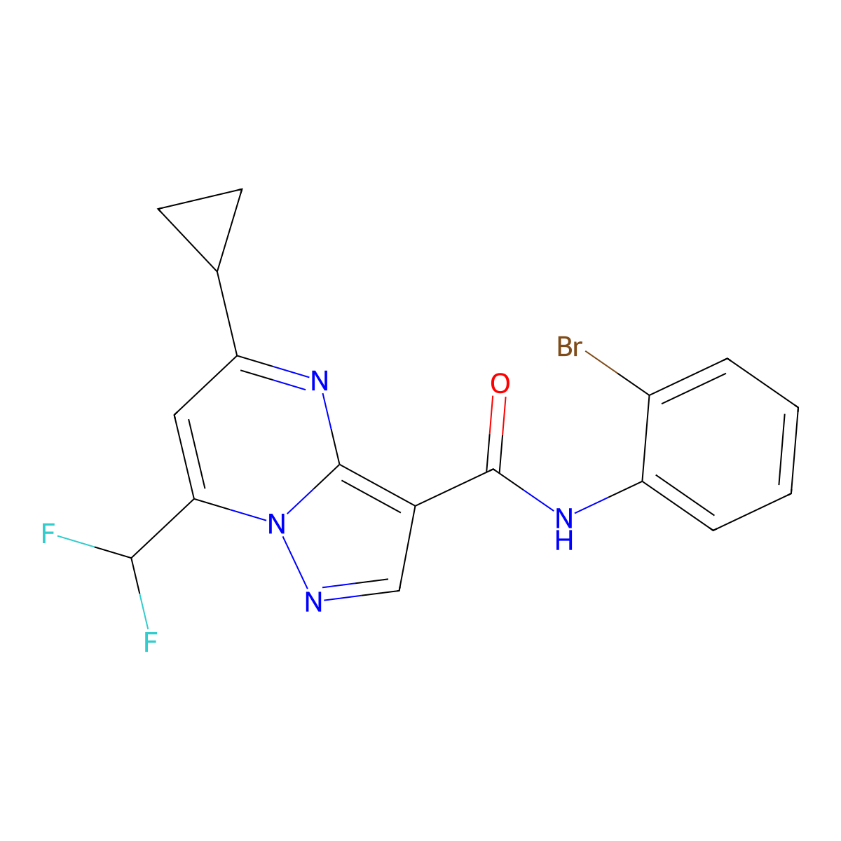 N-(2-bromophenyl)-5-cyclopropyl-7-(difluoromethyl)pyrazolo[1,5-a]pyrimidine-3-carboxamide molecular structure, CAS 677312-47-9