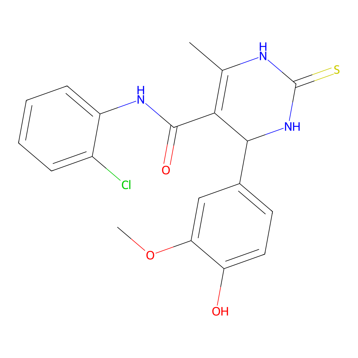 N-(2-chlorophenyl)-4-(4-hydroxy-3-methoxyphenyl)-6-methyl-2-sulfanylidene-1,2,3,4-tetrahydropyrimidine-5-carboxamide molecular structure, CAS 677320-93-3