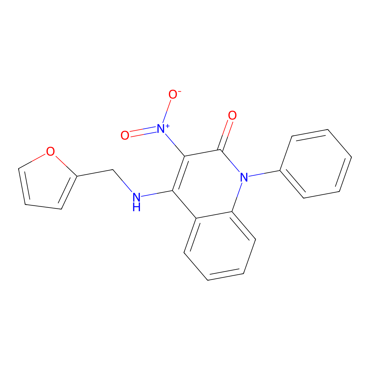 4-((furan-2-ylmethyl)amino)-3-nitro-1-phenylquinolin-2(1H)-one molecular structure, CAS 677322-09-7