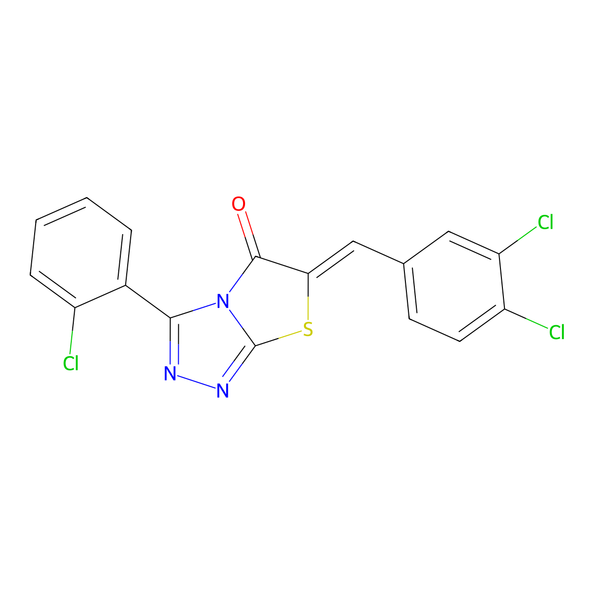 3-(2-Chlorophenyl)-6-[(3,4-dichlorophenyl)methylene]thiazolo[2,3-c]-1,2,4-triazol-5(6H)-one molecular structure, CAS 677327-30-9