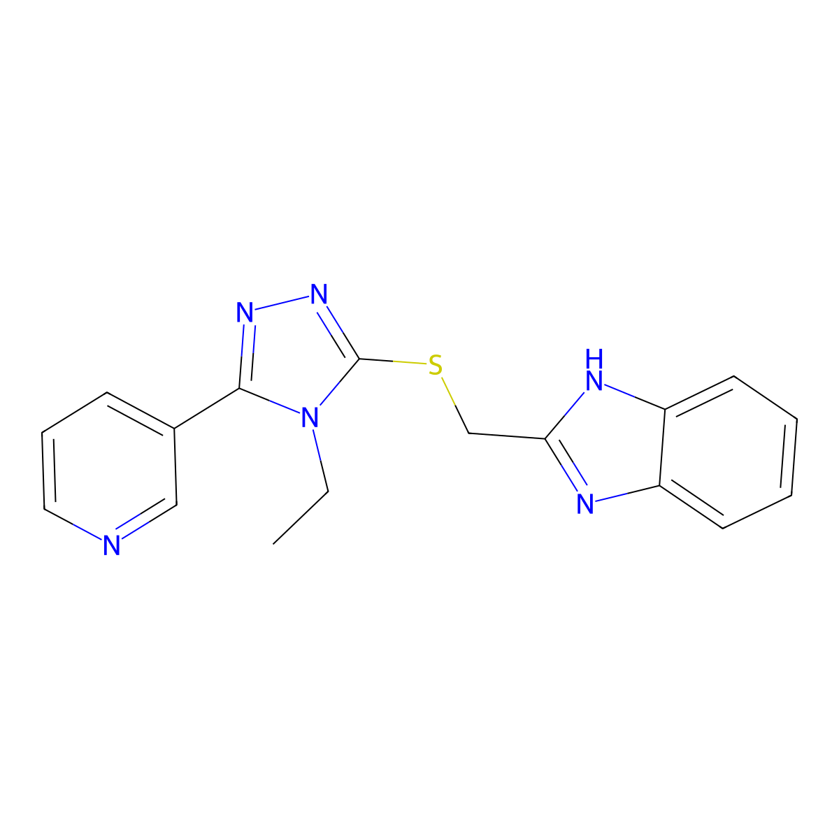 2-({[4-ethyl-5-(3-pyridinyl)-4H-1,2,4-triazol-3-yl]thio}methyl)-1H-benzimidazole molecular structure, CAS 677328-24-4