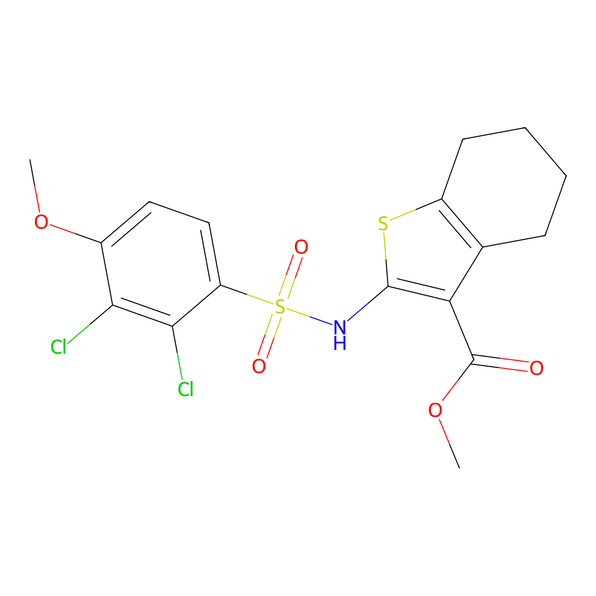Methyl 2-{[(2,3-dichloro-4-methoxyphenyl)sulfonyl]amino}-4,5,6,7-tetrahydro-1-benzothiophene-3-carboxylate molecular structure, CAS 677328-83-5