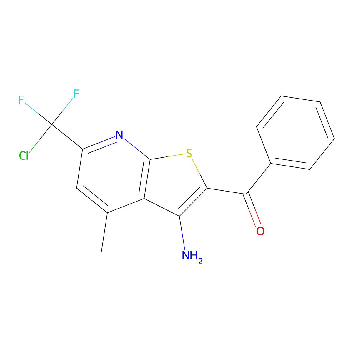 [3-Amino-6-[chloro(difluoro)methyl]-4-methylthieno[2,3-b]pyridin-2-yl]-phenylmethanone molecular structure, CAS 677328-88-0