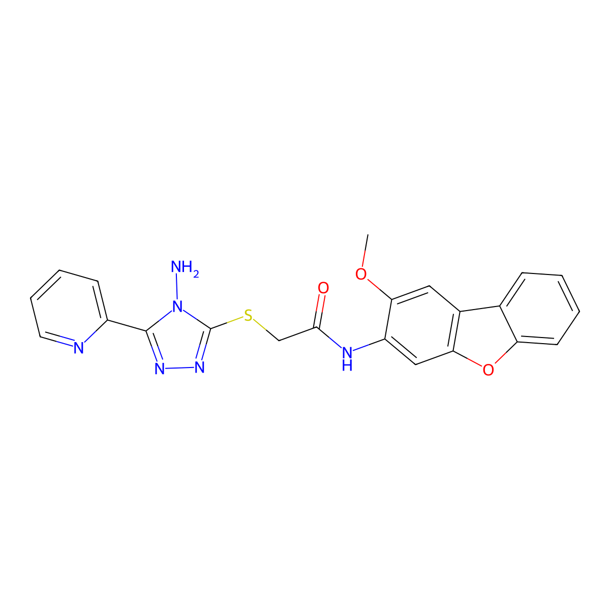 2-(4-amino-5-(2-pyridyl)(1,2,4-triazol-3-ylthio))-N-(2-methoxybenzo[3,4-b]benz o[d]furan-3-yl)acetamide molecular structure, CAS 677328-98-2