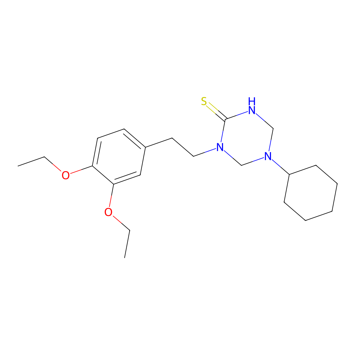 5-Cyclohexyl-1-[2-(3,4-diethoxyphenyl)ethyl]-1,3,5-triazinane-2-thione molecular structure, CAS 677329-23-6