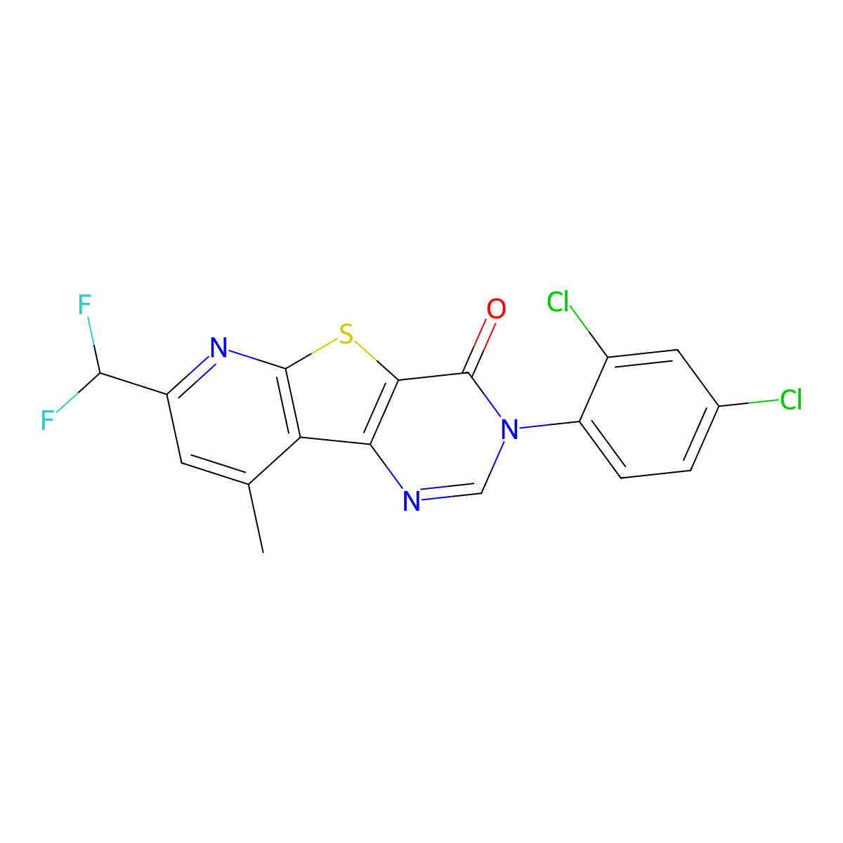 3-(2,4-dichlorophenyl)-7-(difluoromethyl)-9-methylpyrido[3',2':4,5]thieno[3,2-d]pyrimidin-4(3H)-one molecular structure, CAS 677329-74-7