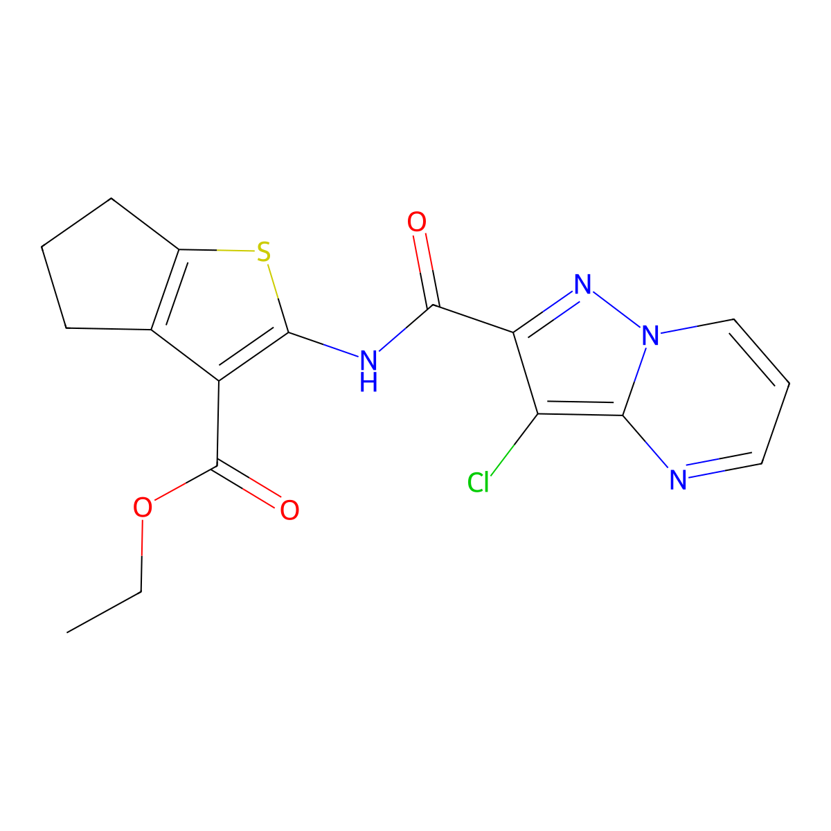 ethyl 2-{[(3-chloropyrazolo[1,5-a]pyrimidin-2-yl)carbonyl]amino}-5,6-dihydro-4H-cyclopenta[b]thiophene-3-carboxylate molecular structure, CAS 677329-75-8