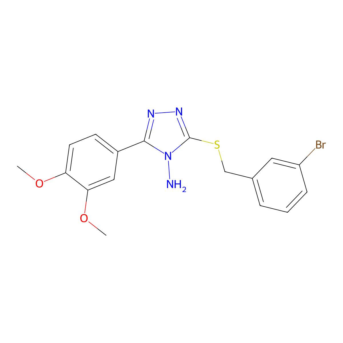 5-(3,4-Dimethoxyphenyl)-3-[(3-bromophenyl)methylthio]-1,2,4-triazole-4-ylamine molecular structure, CAS 677330-41-5