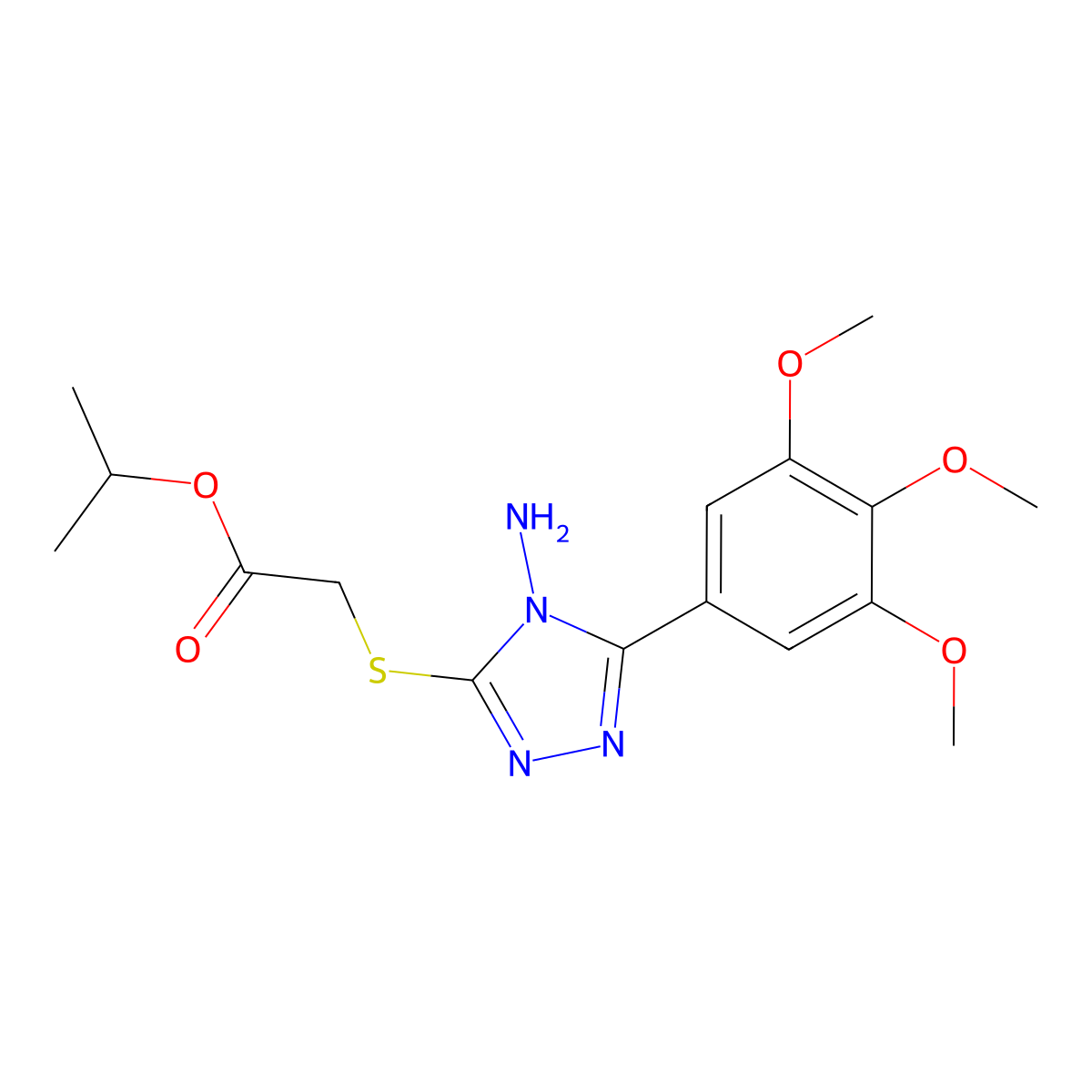 Isopropyl ((4-amino-5-(3,4,5-trimethoxyphenyl)4H-1,2,4-triazol-3-YL)thio)acetate molecular structure, CAS 677330-65-3