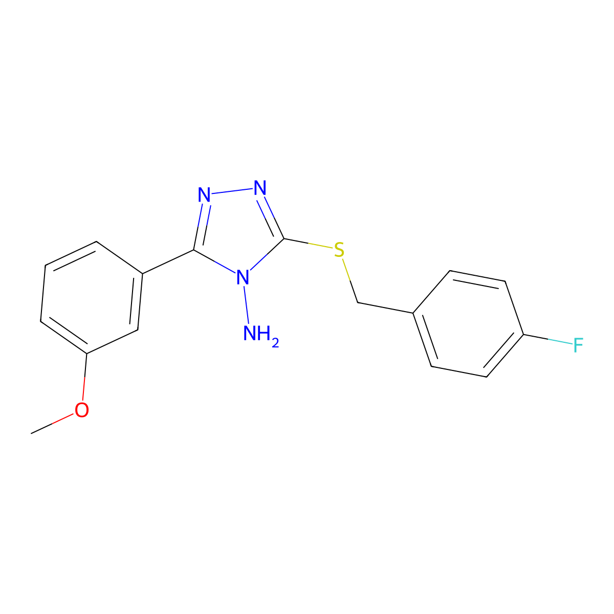 3-[(4-Fluorophenyl)methylthio]-5-(3-methoxyphenyl)-1,2,4-triazole-4-ylamine molecular structure, CAS 677330-96-0