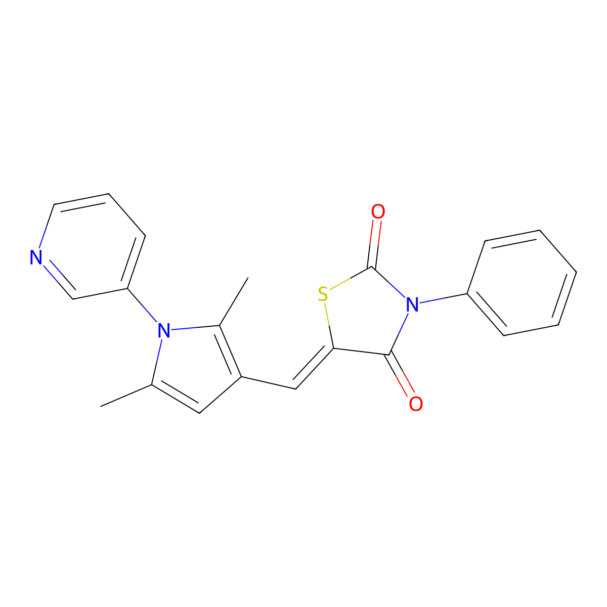 (5Z)-5-[(2,5-dimethyl-1-pyridin-3-ylpyrrol-3-yl)methylidene]-3-phenyl-1,3-thiazolidine-2,4-dione molecular structure, CAS 677331-12-3