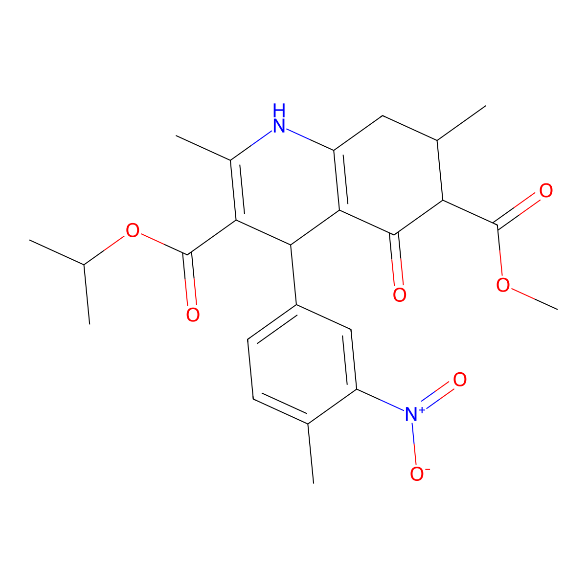 6-Methyl 3-propan-2-yl 2,7-dimethyl-4-(4-methyl-3-nitrophenyl)-5-oxo-1,4,5,6,7,8-hexahydroquinoline-3,6-dicarboxylate molecular structure, CAS 677331-22-5