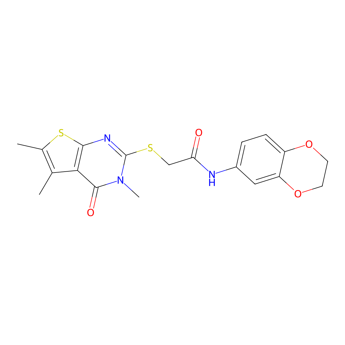 N-(2,3-dihydro-1,4-benzodioxin-6-yl)-2-[(3,5,6-trimethyl-4-oxo-3,4-dihydrothieno[2,3-d]pyrimidin-2-yl)sulfanyl]acetamide molecular structure, CAS 677331-70-3