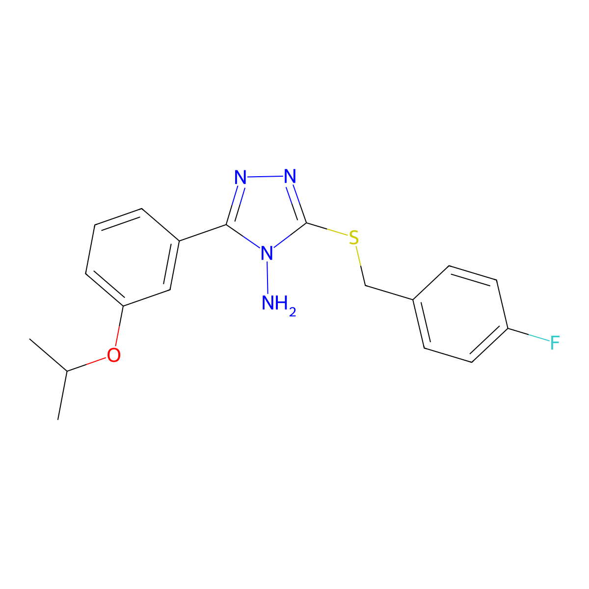 3-[(4-fluorobenzyl)sulfanyl]-5-[3-(propan-2-yloxy)phenyl]-4H-1,2,4-triazol-4-amine molecular structure, CAS 677343-58-7