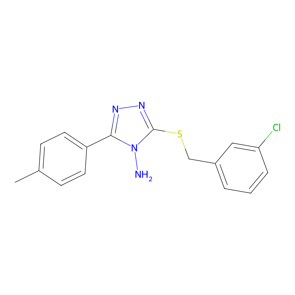 3-[(3-Chlorophenyl)methylthio]-5-(4-methylphenyl)-1,2,4-triazole-4-ylamine molecular structure, CAS 677344-82-0