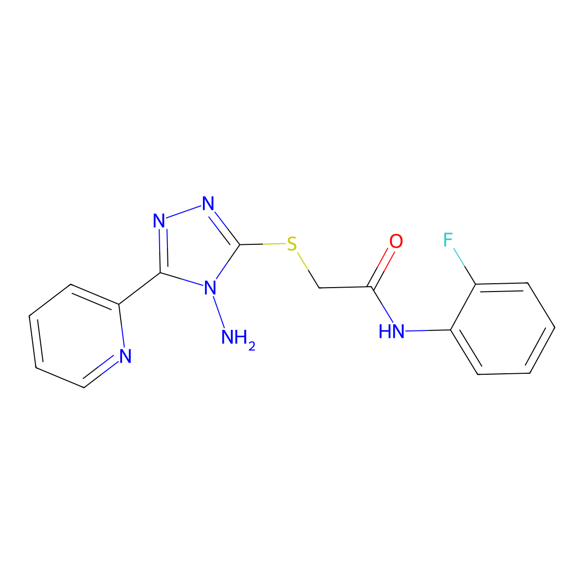 2-((4-amino-5-(pyridin-2-yl)-4H-1,2,4-triazol-3-yl)thio)-N-(2-fluorophenyl)acetamide molecular structure, CAS 677345-23-2