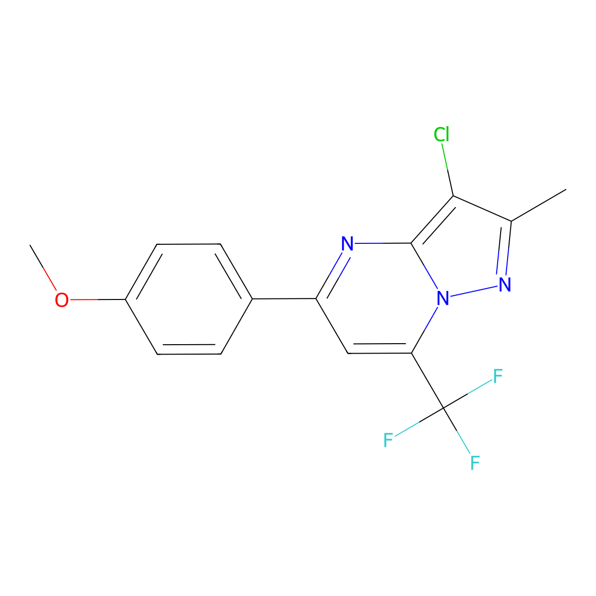 3-Chloro-5-(4-methoxyphenyl)-2-methyl-7-(trifluoromethyl)pyrazolo[1,5-a]pyrimidine molecular structure, CAS 677345-89-0