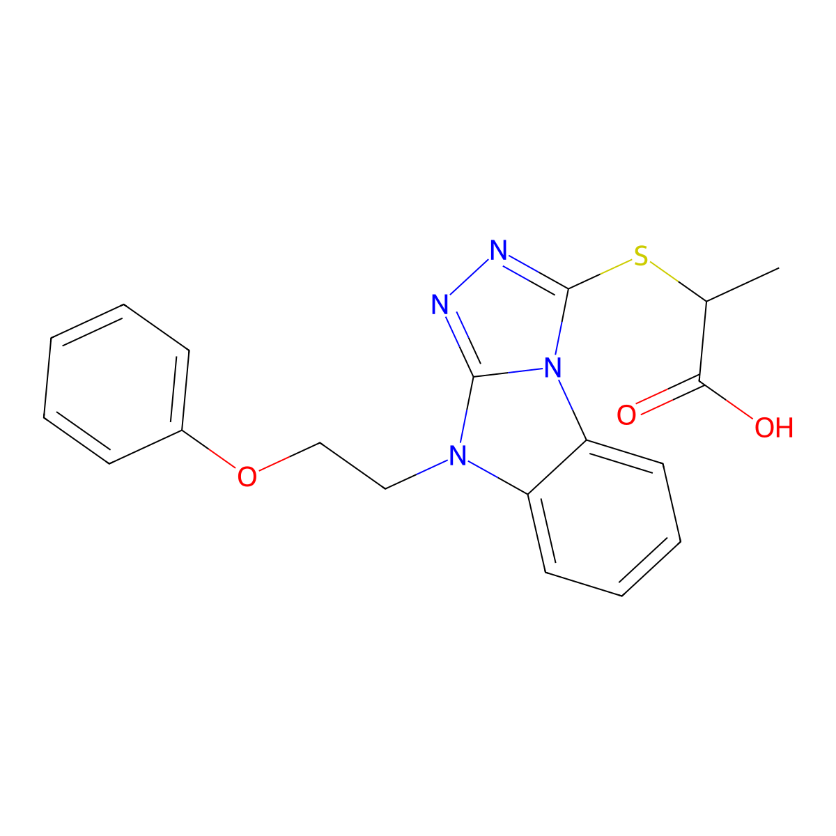 2-{[9-(2-phenoxyethyl)-9H-[1,2,4]triazolo[4,3-a]benzimidazol-3-yl]sulfanyl}propanoic acid molecular structure, CAS 677346-00-8