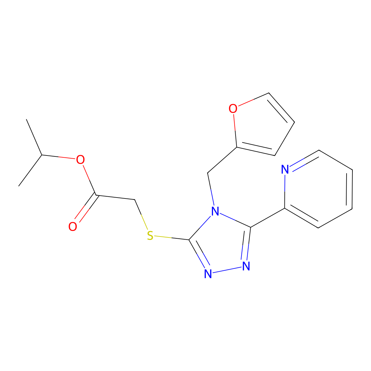 Methylethyl 2-[4-(2-furylmethyl)-5-(2-pyridyl)-1,2,4-triazol-3-ylthio]acetate molecular structure, CAS 677346-11-1