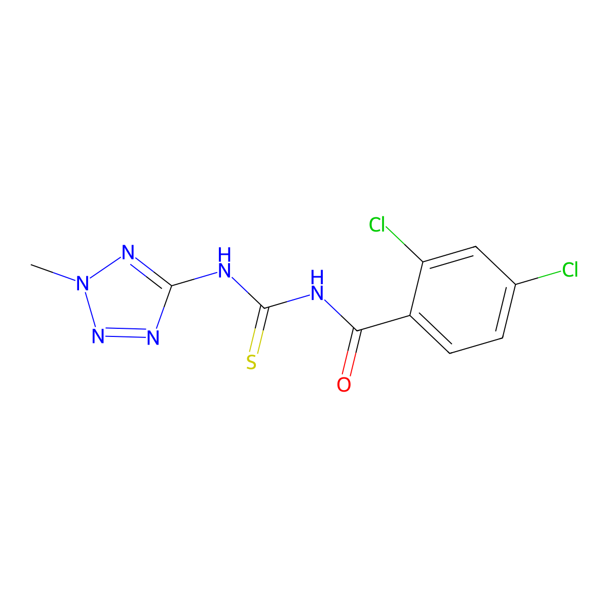 2,4-dichloro-N-[(2-methyltetrazol-5-yl)carbamothioyl]benzamide molecular structure, CAS 677346-16-6