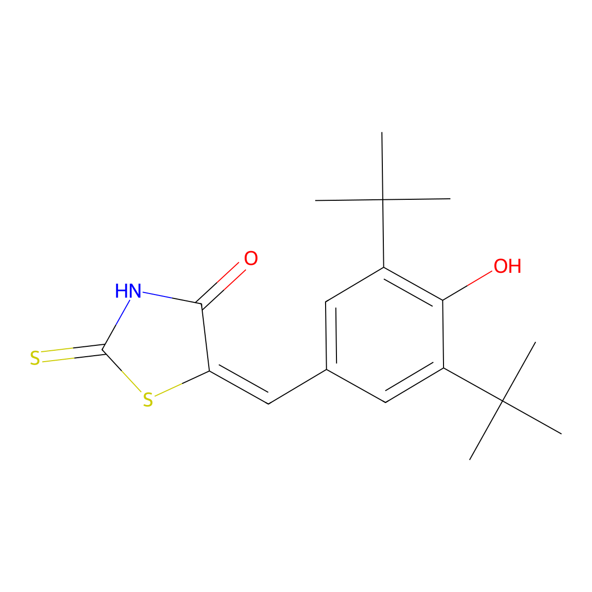 5-[[3,5-Bis(1,1-dimethylethyl)-4-hydroxyphenyl]methylene]-2-thioxo-4-thiazolidinone molecular structure, CAS 67739-23-5