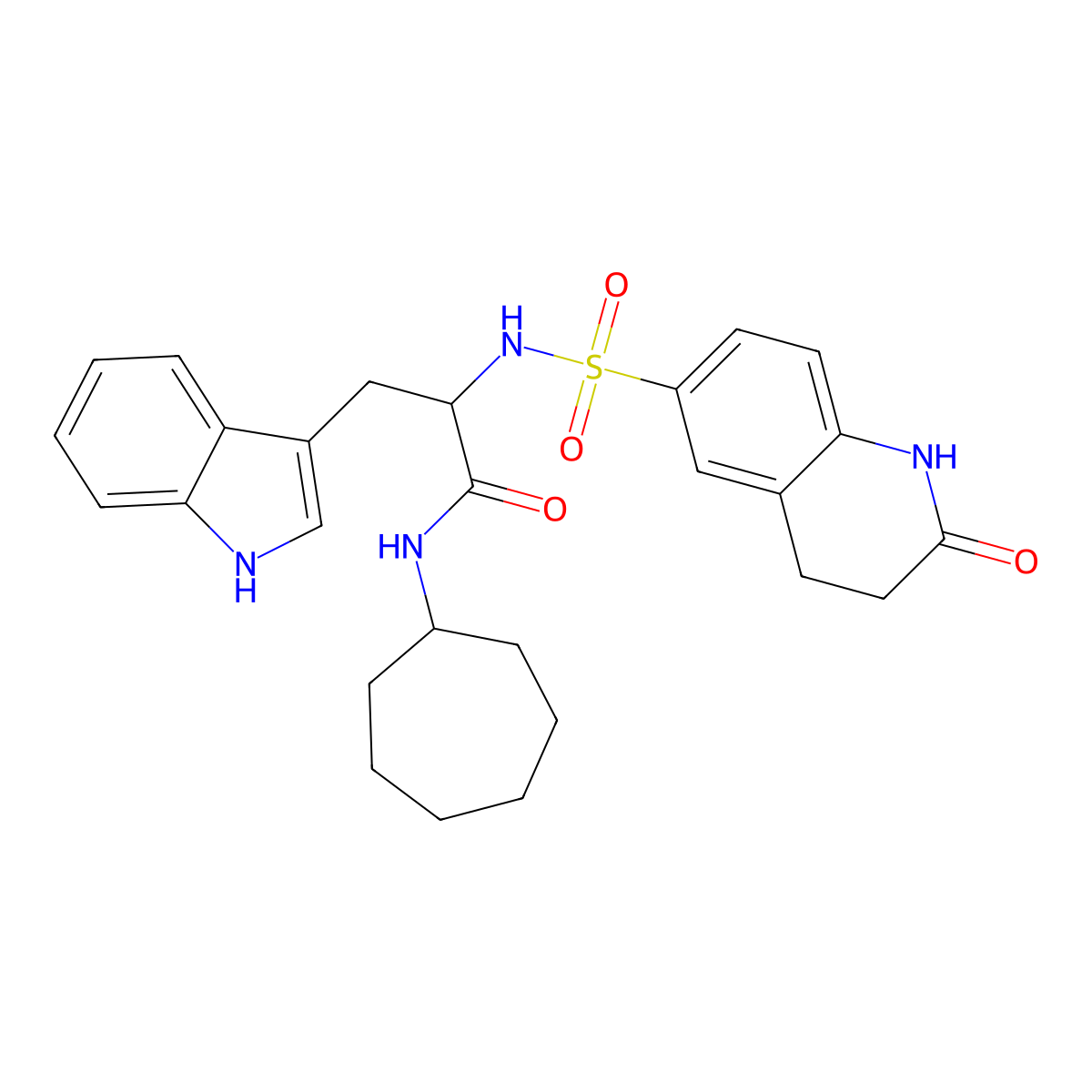 N-cycloheptyl-3-(1H-indol-3-yl)-2-[(2-oxo-3,4-dihydro-1H-quinolin-6-yl)sulfonylamino]propanamide molecular structure, CAS 6774-50-1