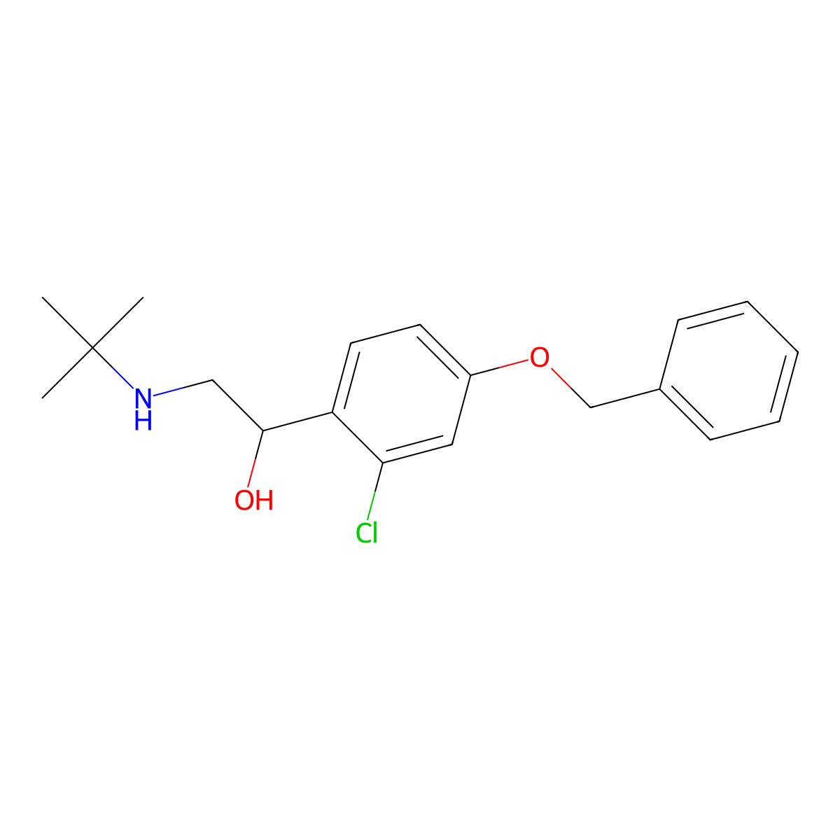 1-(4-(Benzyloxy)-2-chlorophenyl)-2-(tert-butylamino)ethanol molecular structure, CAS 67759-10-8