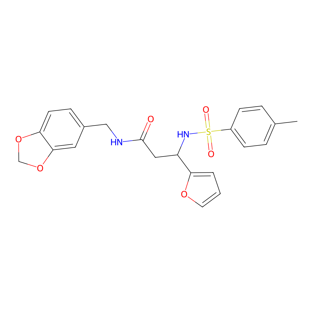 N-(benzo[1,3]dioxol-5-ylmethyl)-3-(2-furyl)-3-[(4-methylphenyl)sulfonylamino]propanamide molecular structure, CAS 6777-28-2