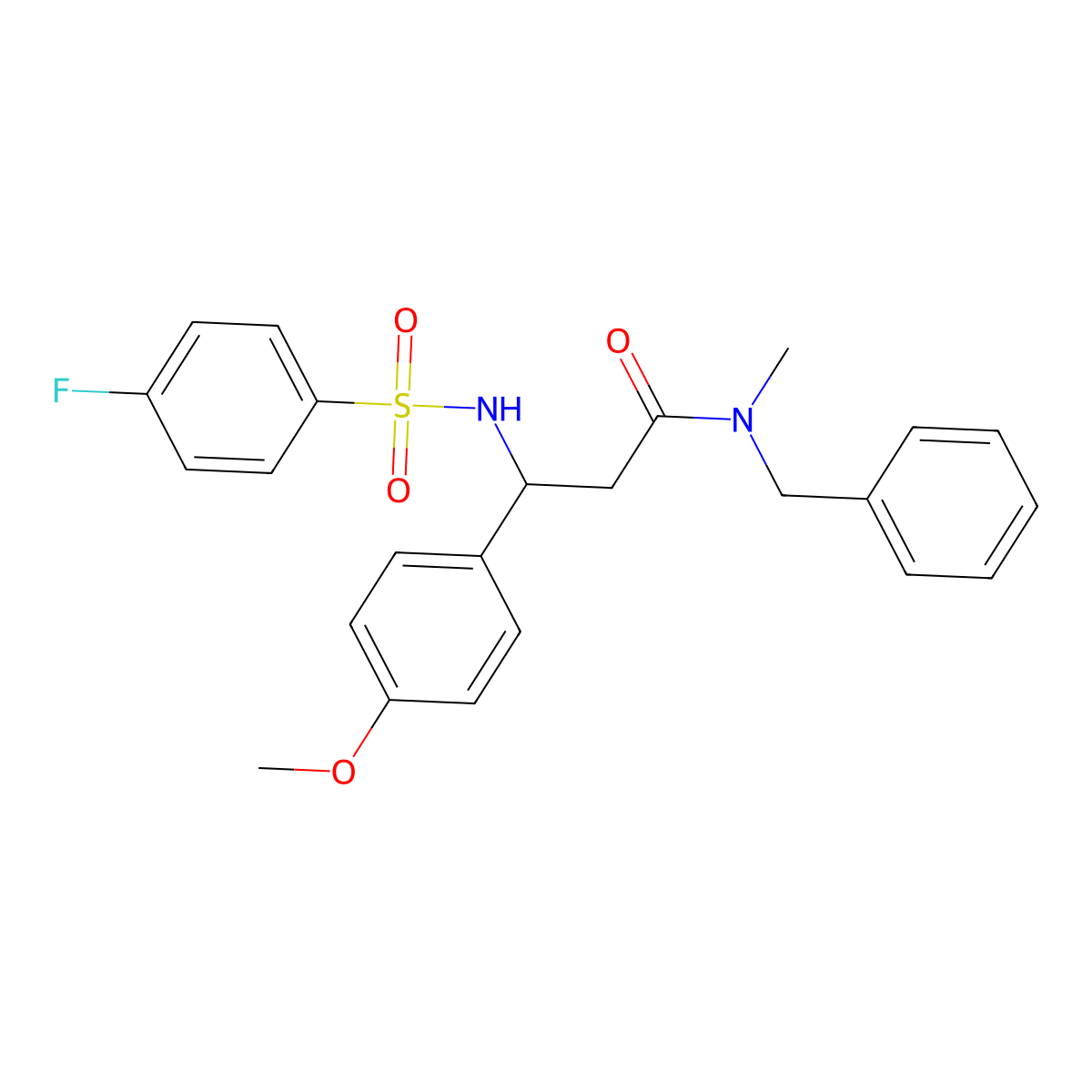 N-benzyl-3-[(4-fluorophenyl)sulfonylamino]-3-(4-methoxyphenyl)-N-methylpropanamide molecular structure, CAS 6777-29-3
