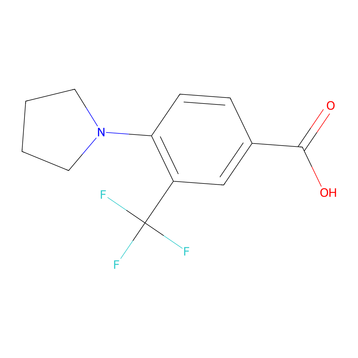 4-(Pyrrolidin-1-yl)-3-(trifluoromethyl)benzoic acid molecular structure, CAS 677704-56-2